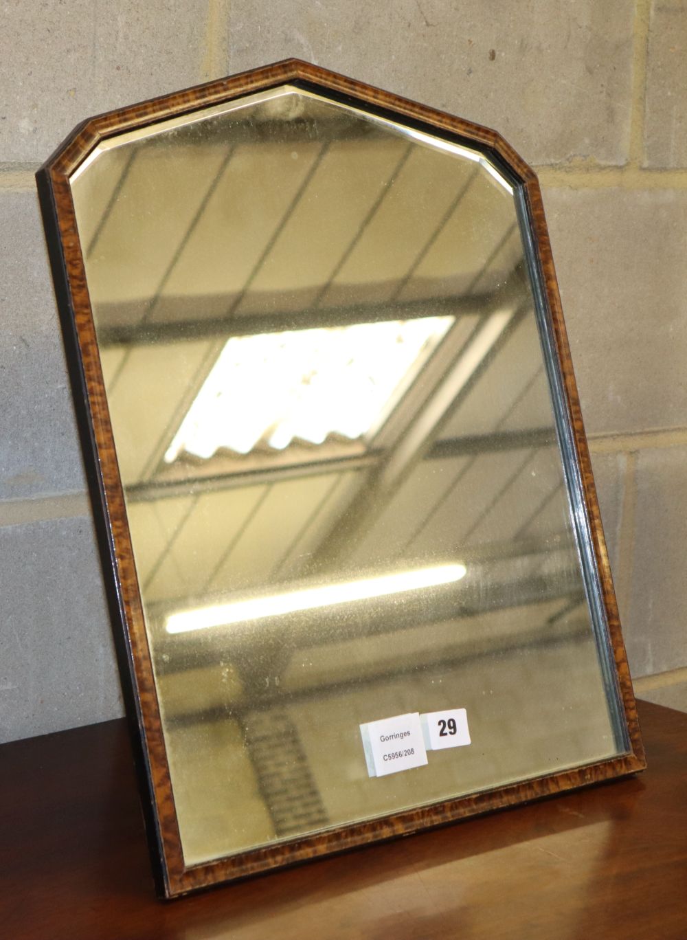 An early 20th century simulated walnut dressing table mirror, W.38cm